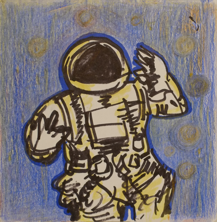"Astronaut", 2020, Marker on matte board, 8.5"x8.5"