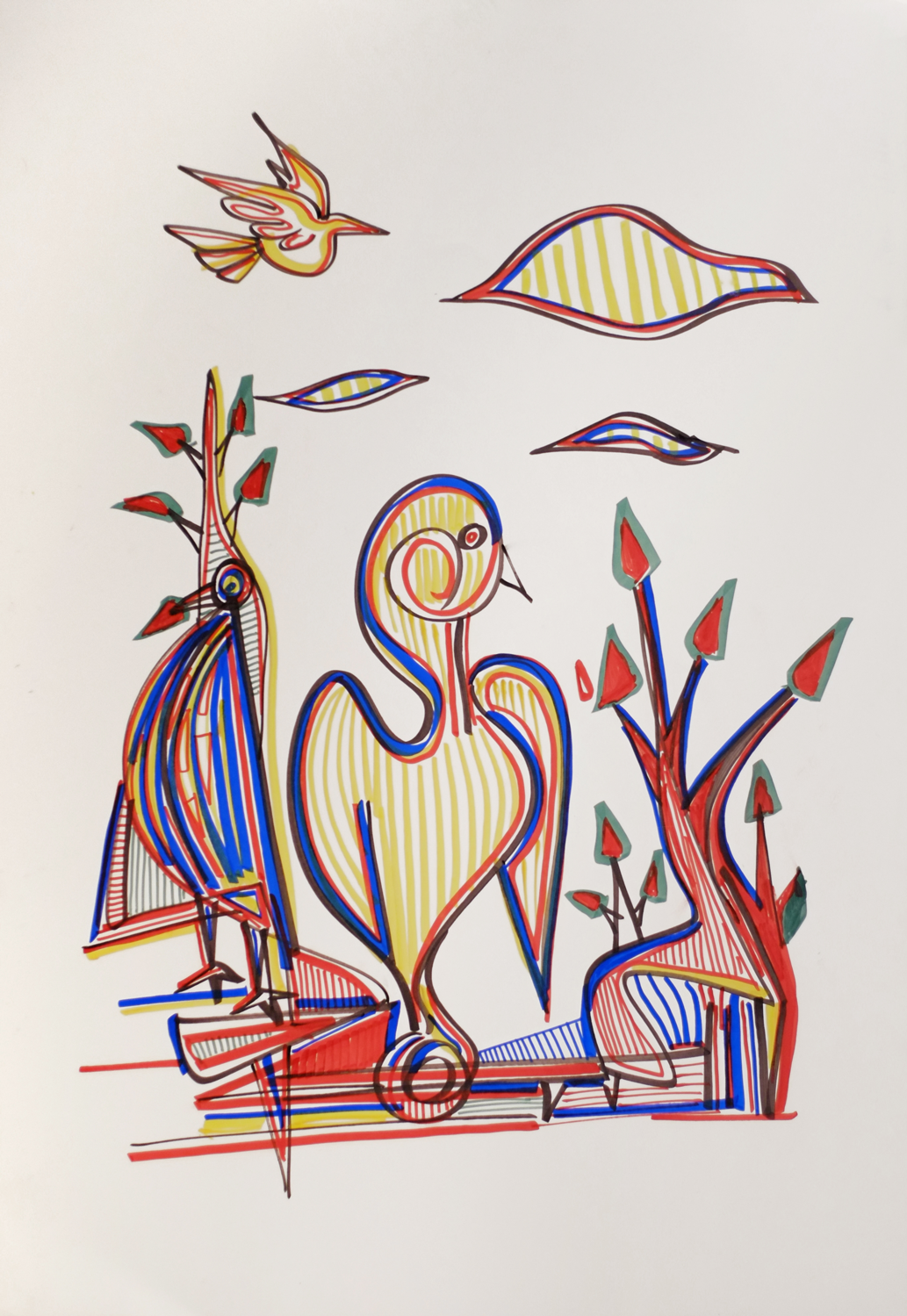 "Bright bird", 2020, marker on poster, 20"x29.5"