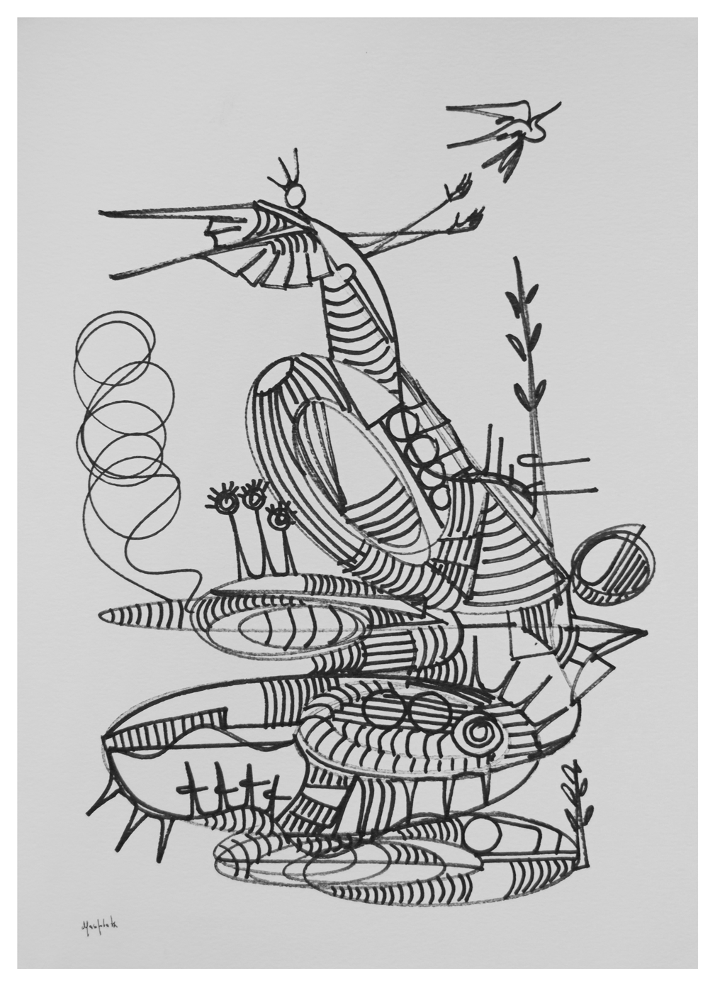 "Dove release", 2020, marker on watercolor paper, 11"x15.25"