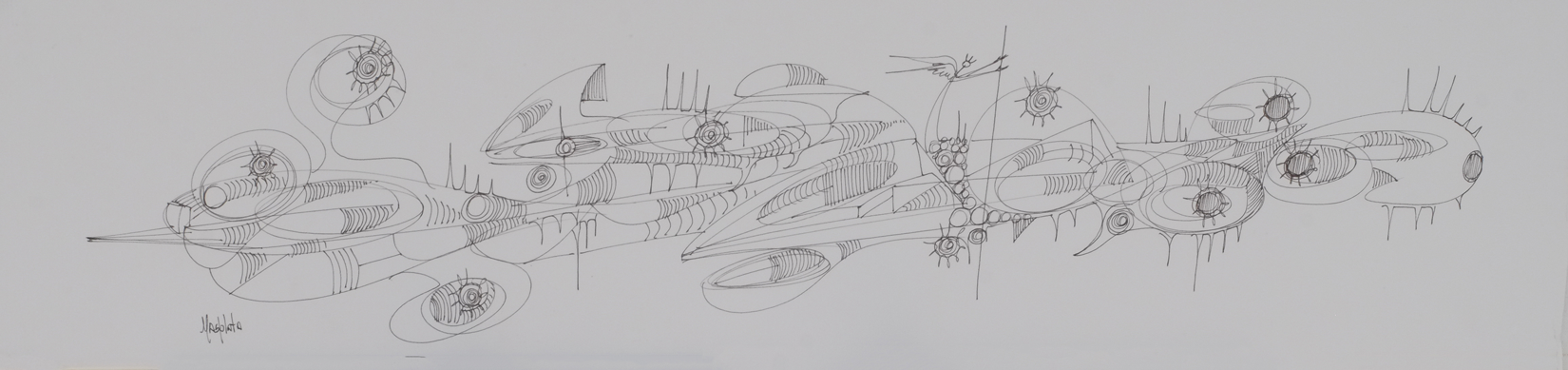 "Future Travel Sequence", 2020, Inkonboard, 29"x7"