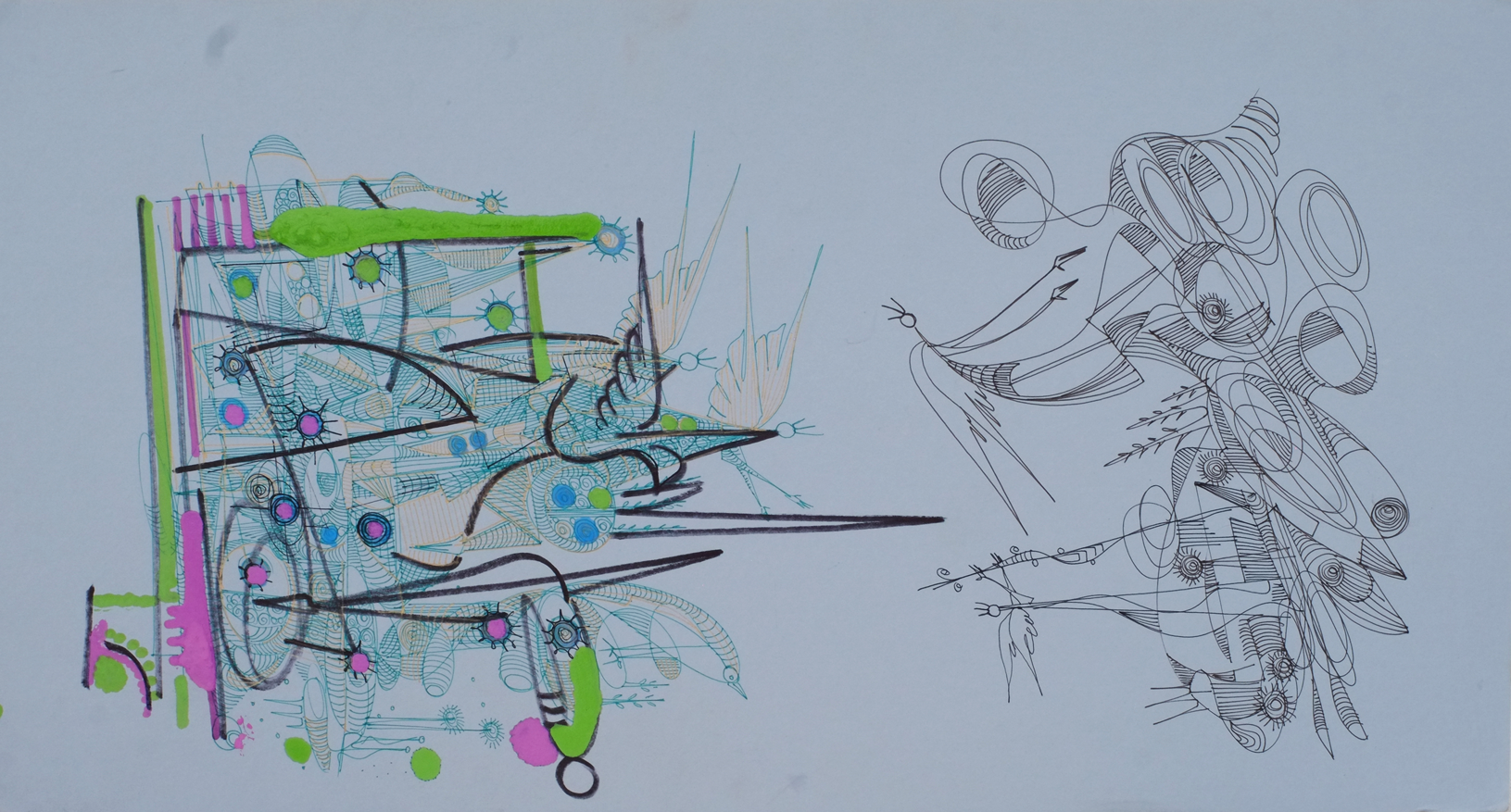 "InsideOut", 2020, marker and ink on board, 23.75"x13"