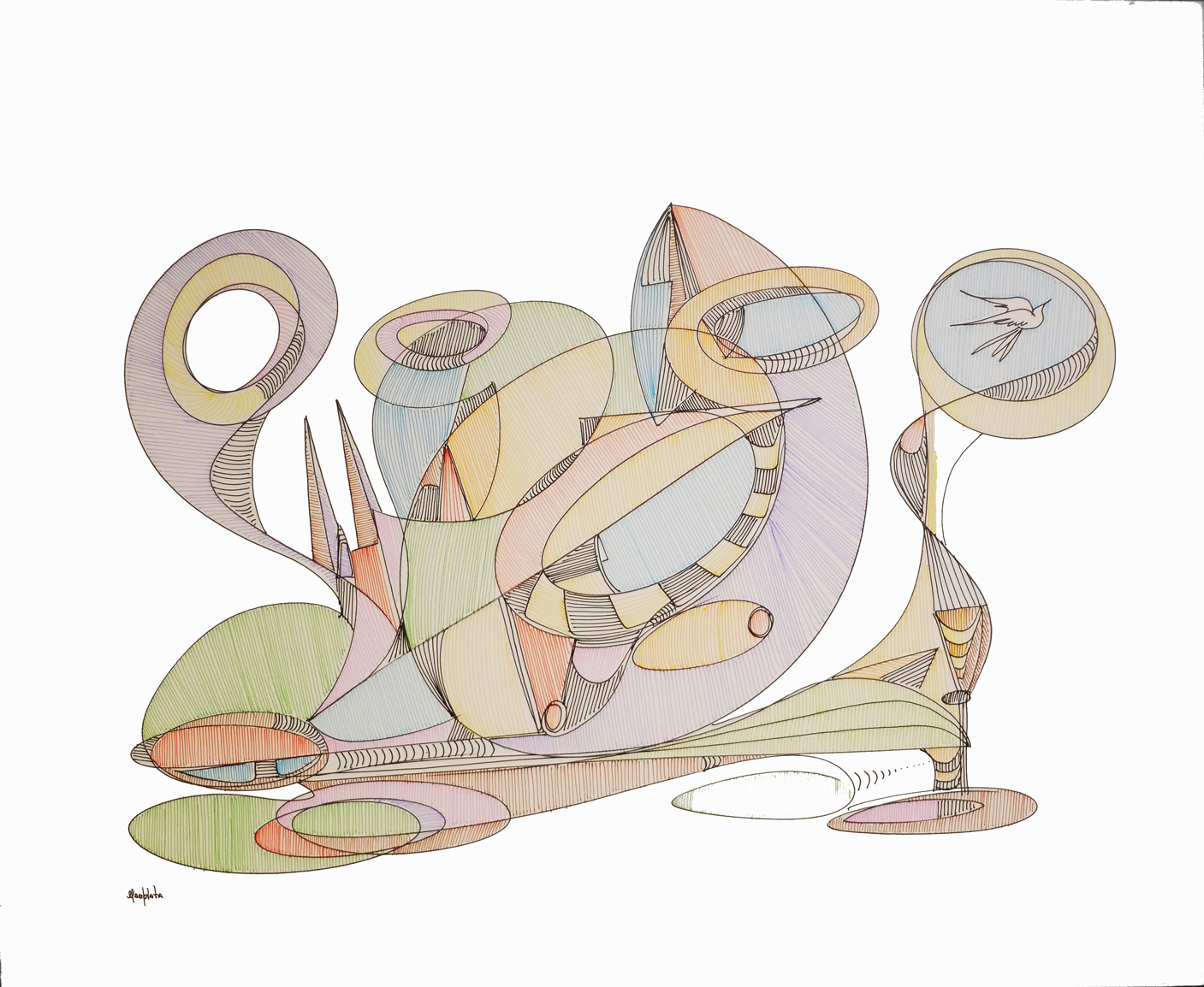 "Peace and Harmony", 2020, color pen on matteboard, 17.50"x21"