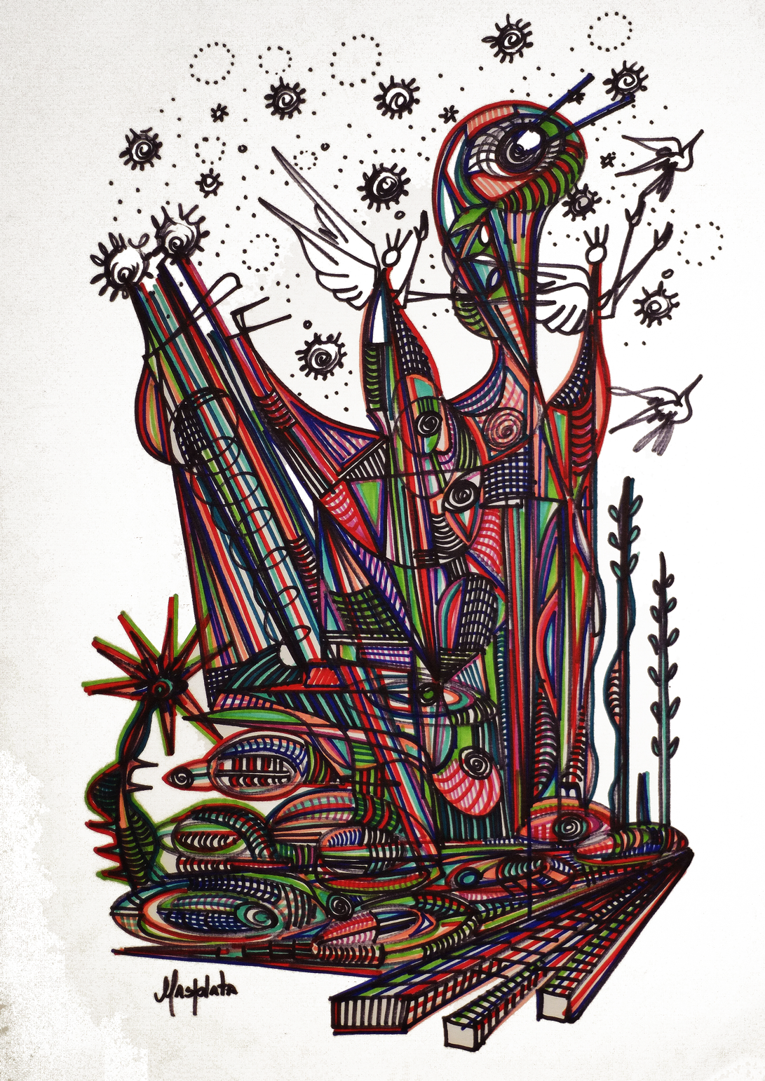 "I See You Looking", 2020, Marker on Board, 15.25"x23"