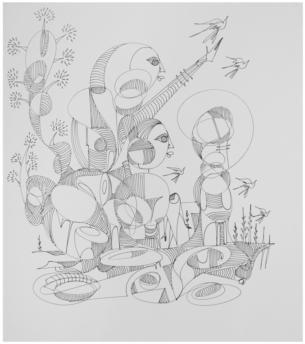 "Soar", 2020, ink on board, 15.25" x17.50"