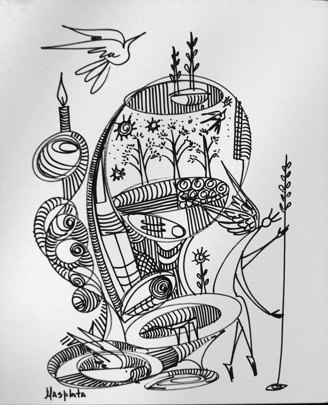 "Spirit of Light", 2020, Marker on board, 16"x19"