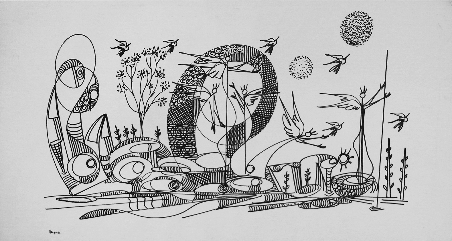 "The Garden", 2020, marker on board, 24.50" x 13"