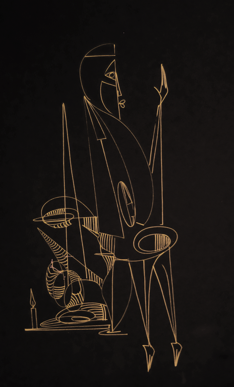 "The Notorious", 2020, Gold Ink On Black Matte board, 13.75" x 23.75"