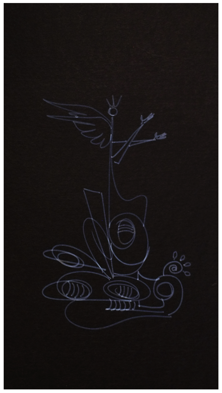 "Waiting for the dove", 2020, white ink on blackboard, 11.5"x23"