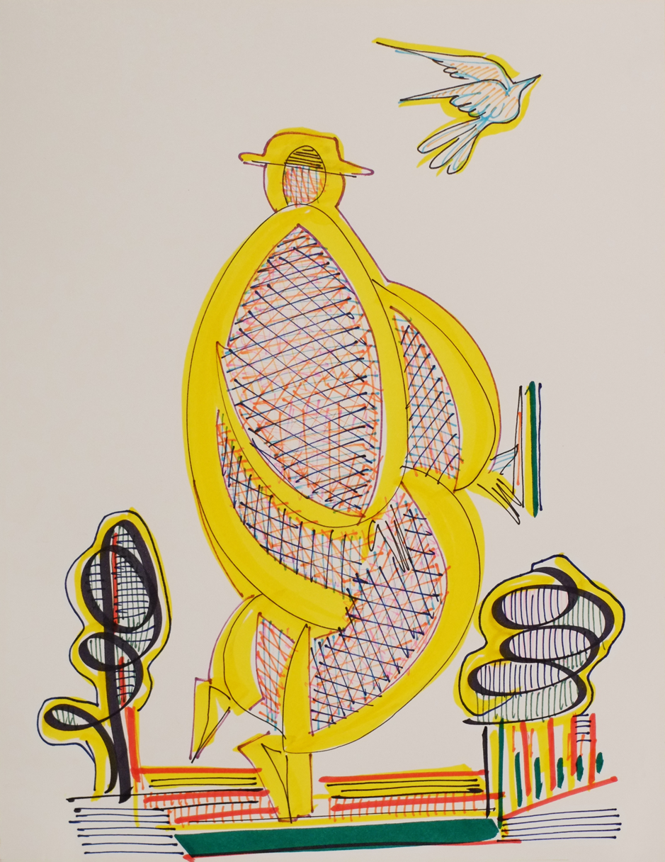 "Yellowman", 2020, marker and ink on poster, 8.5x11.5"