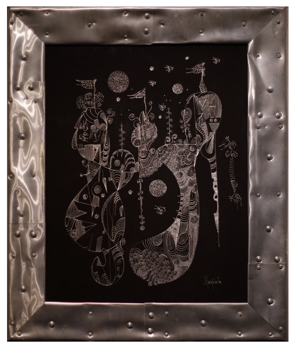 "Angels with no hands", 2009, white ink on blackboard, 21.75"x25"