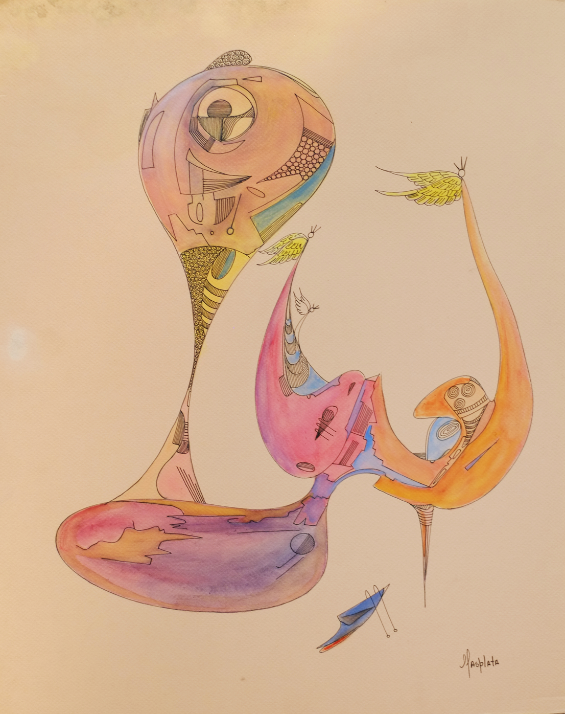 "Early Angels" 2014, Pen and watercolor on matte board, 16"x20"