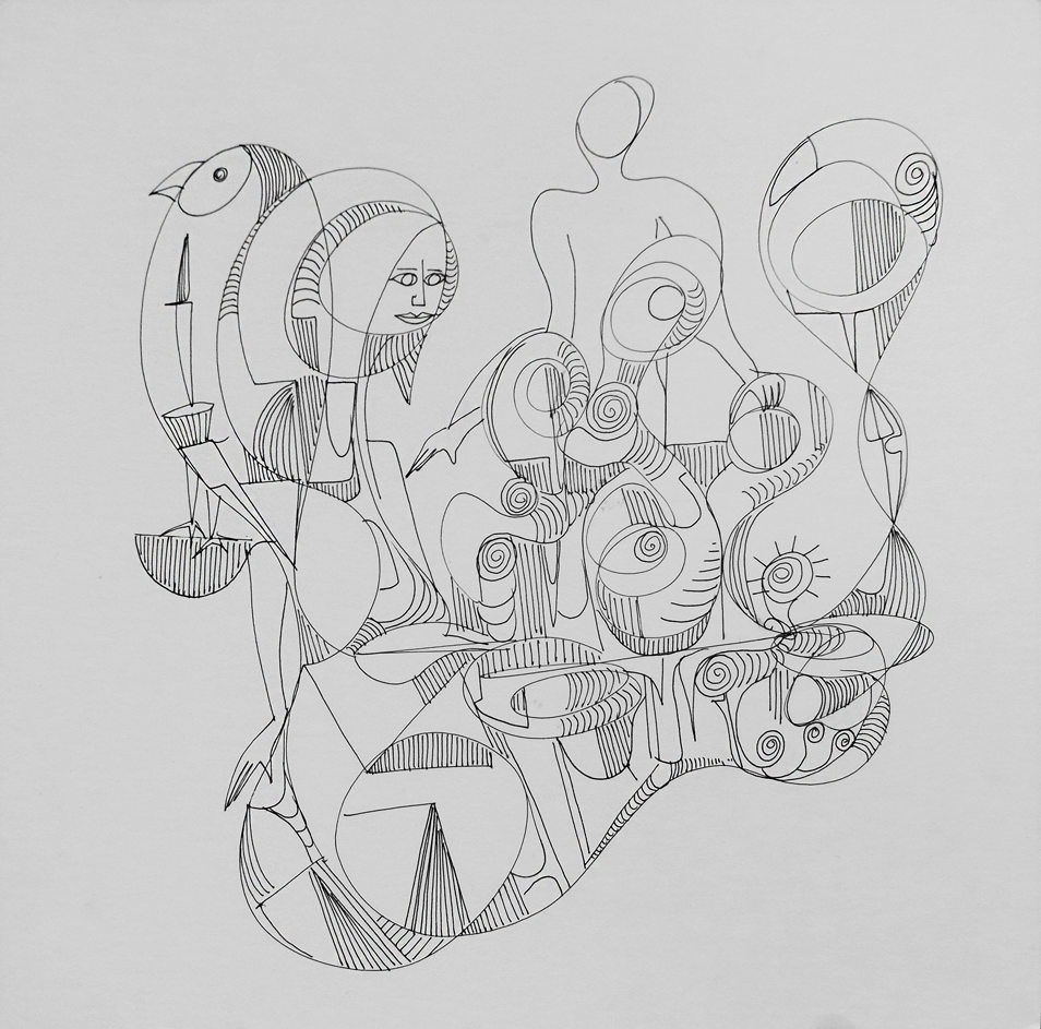 "Overseers Of The Universe", 2017, Ink On Board, 11.75"x11.75"