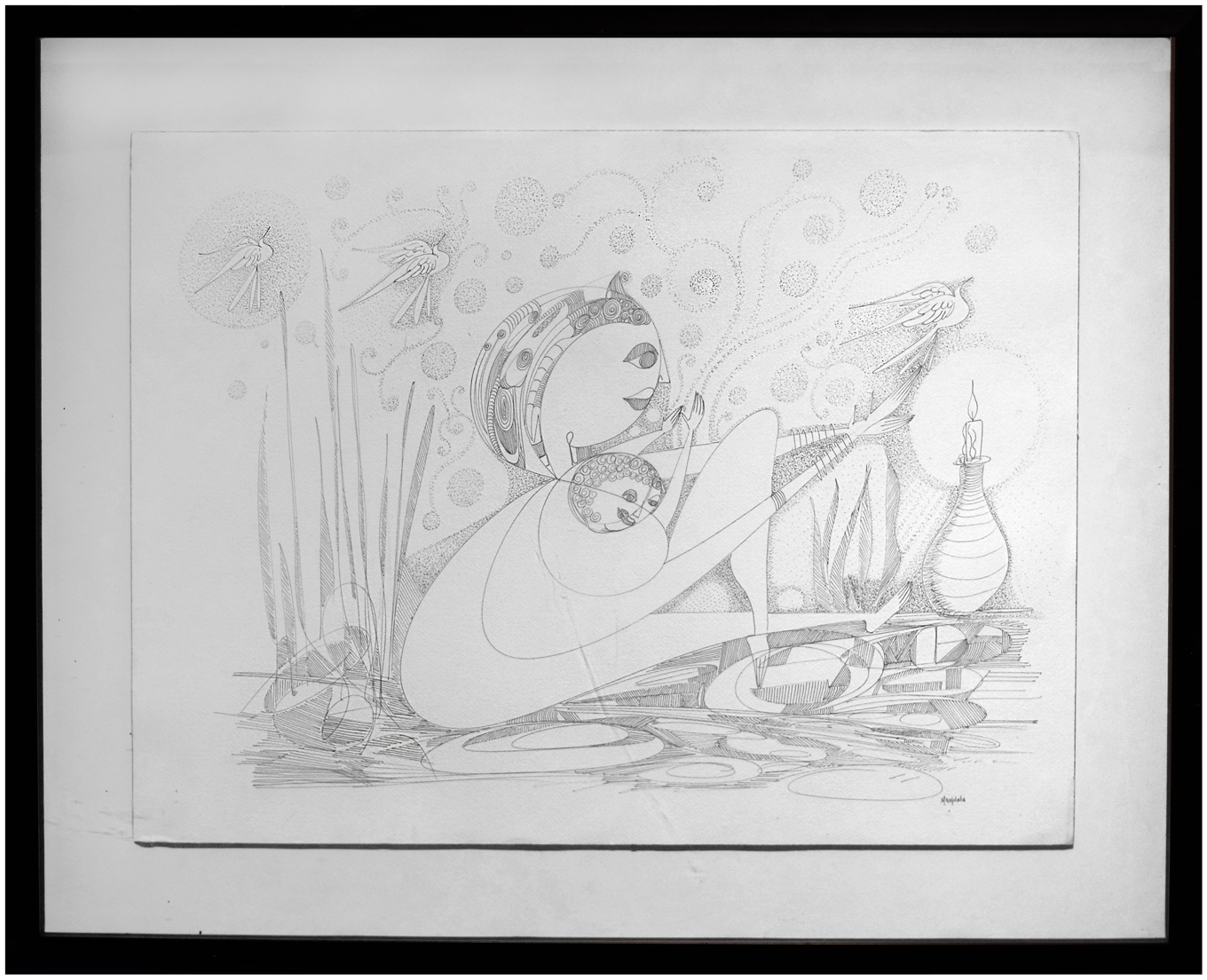 "Mother love", 2017, ink on paper, 30"x24.5"