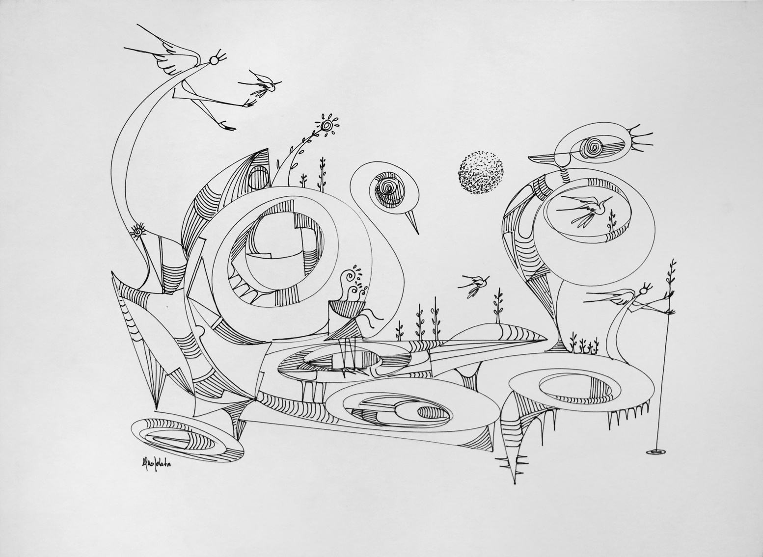 "Utopia, 2017, Ink On cardstock, 20.75"x15.25"