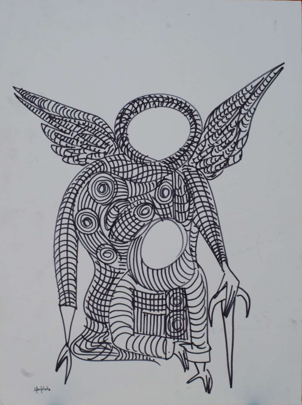 "Angels Embrace", 2018, marker on board, 11"x15"