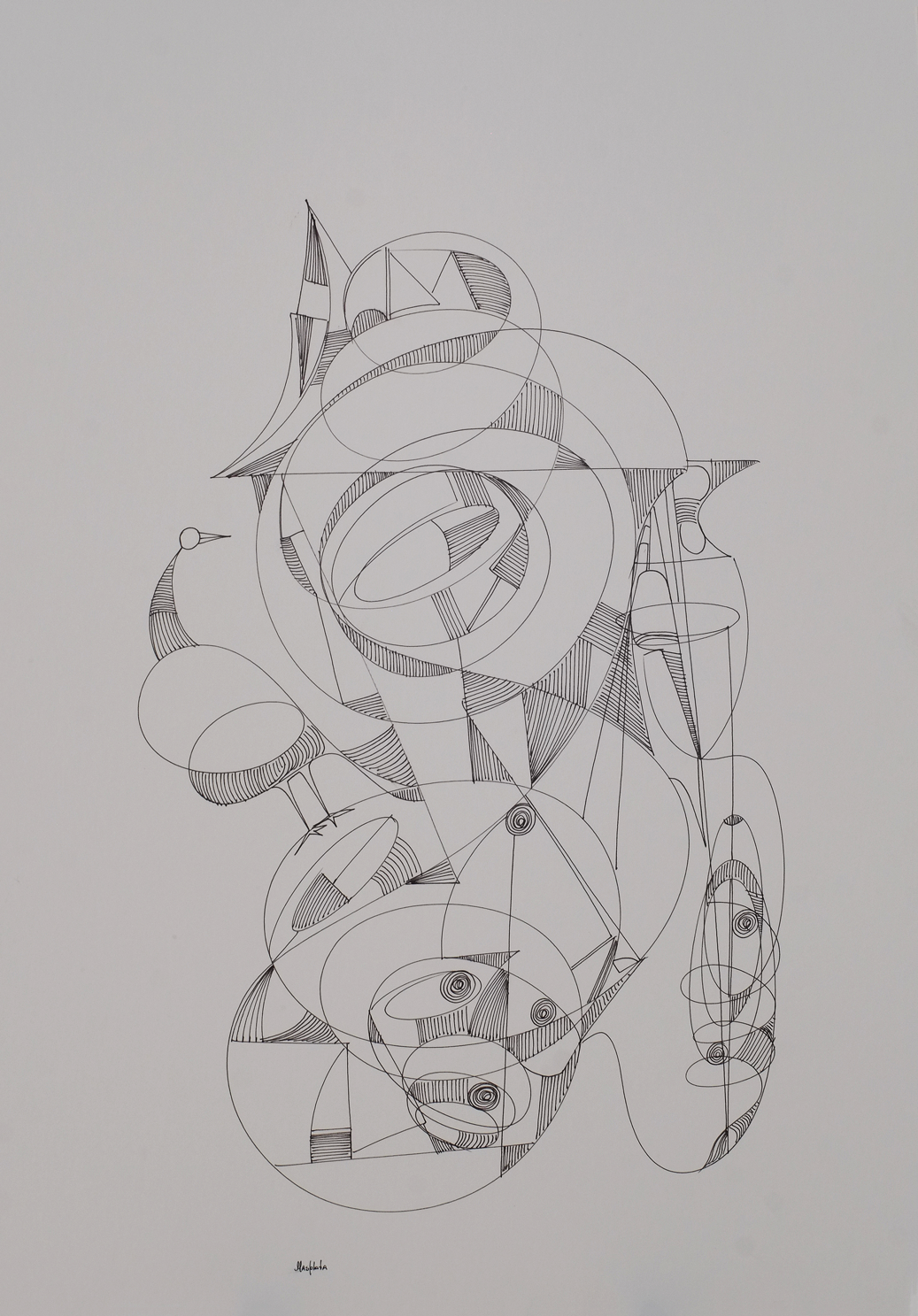 "A birds nest", 2018, ink on board, 17x24.5"