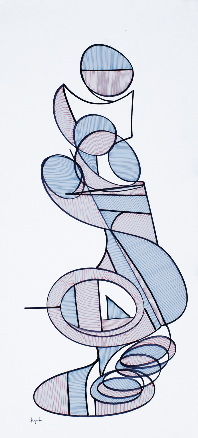 "Checkmate", 2018, ink and marker on board, 14.5"x32"