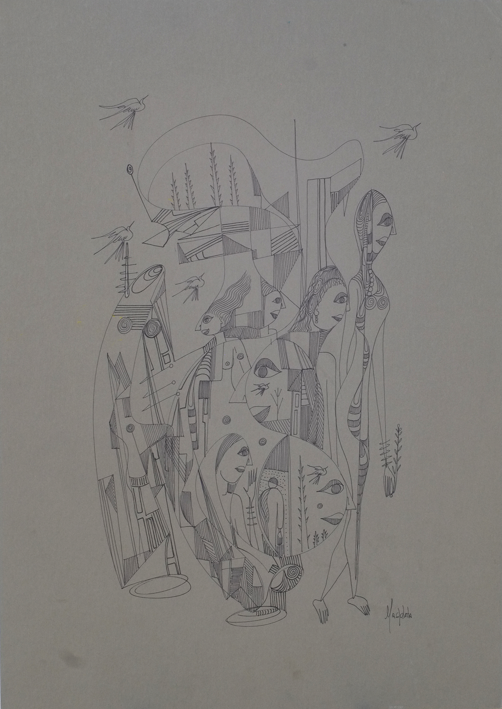 "Gossip", 2018, ink on green matte board, 16"x22.5"