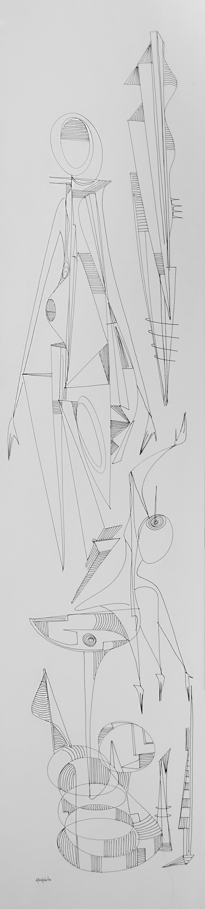 "Happy Hour", 2018, Ink on board, 9" x 41"