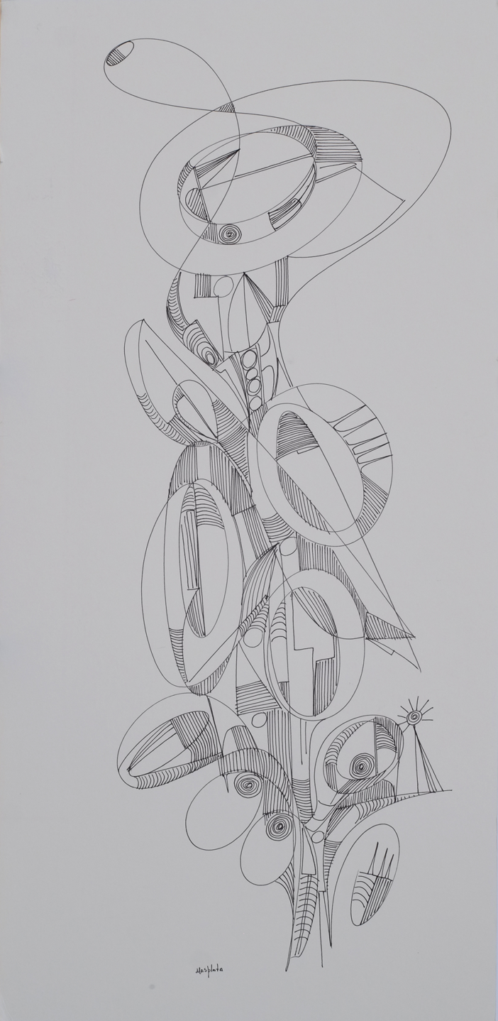 "Lookout Tower", 2018, Ink on board, 13"x27.5"