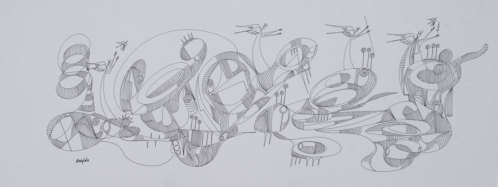 "Homeward bound", 2018, ink on board, 20"x11.5"