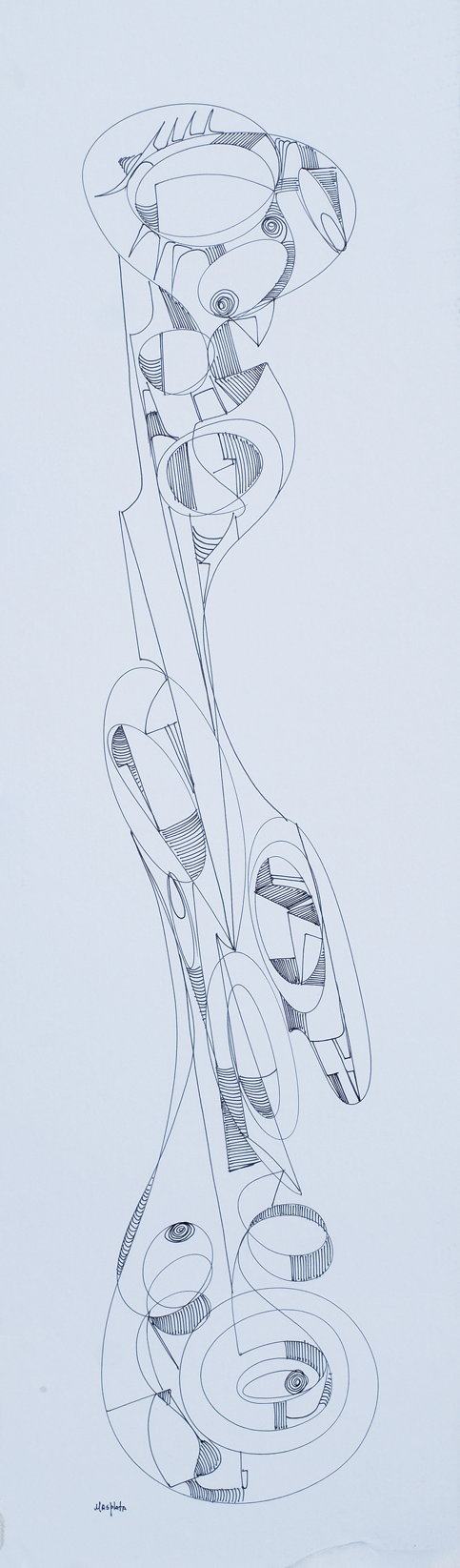 "Space totem", 2018, Ink on board, 10.5"x35"