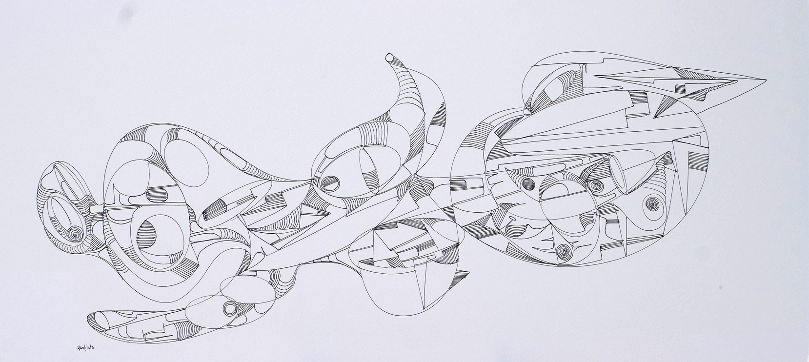 "Space Station", 2018, Ink on board, 31"x14"