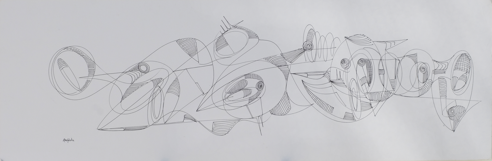 "The Vessel 3439", 2018, Ink on board, 10"x29.75"