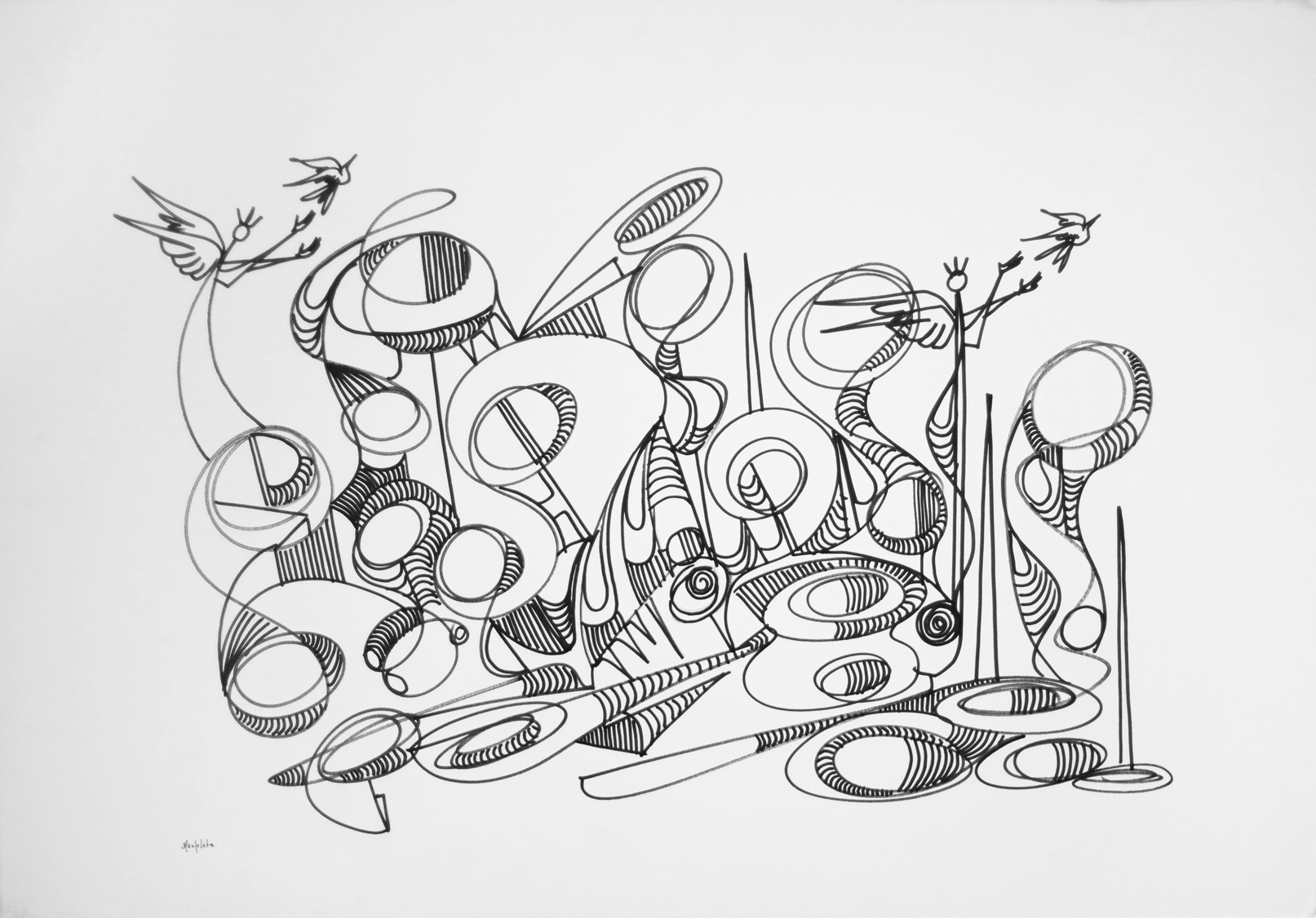 "Angelical Rhythm", 2019, marker on board, 19.25" x 27.25"