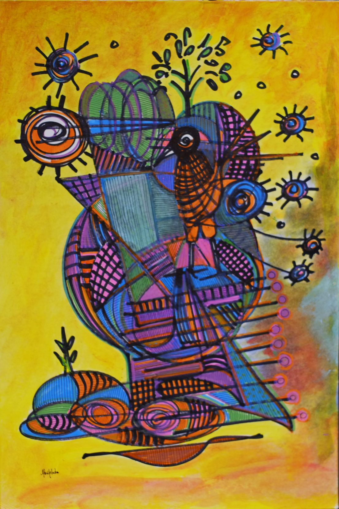 "A little bird", 2019, marker and ink on board, 12"x17.75"