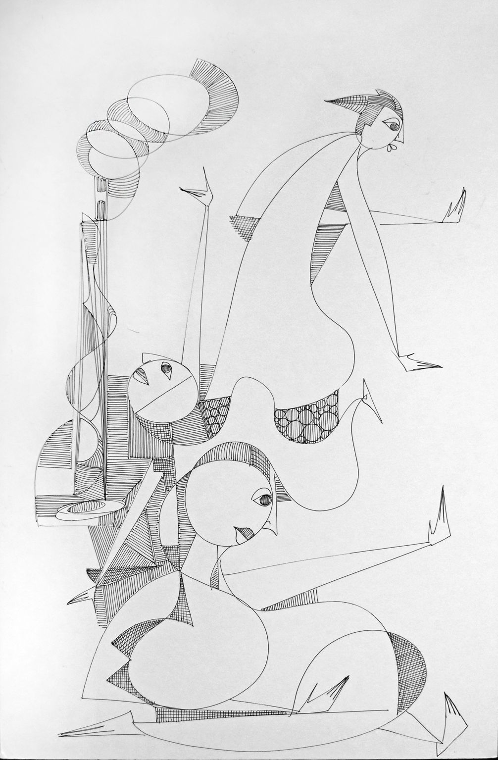 "Figures In Motion", 2019, Ink on Board, 14.75" x 22.50"