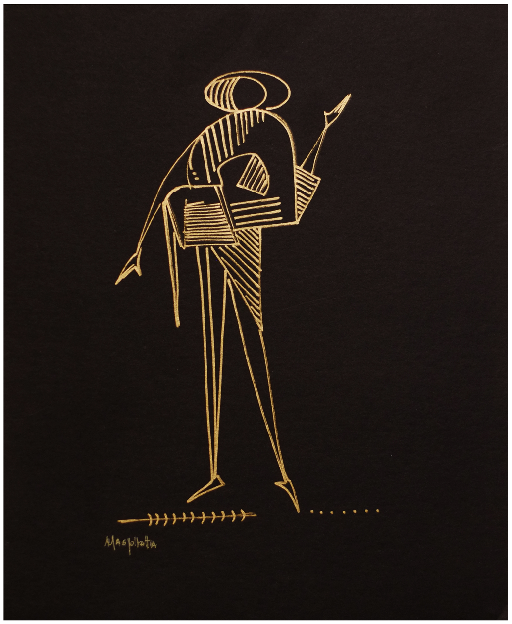 "Gold Man", 2019, Gold marker on blackboard, 11"x14"