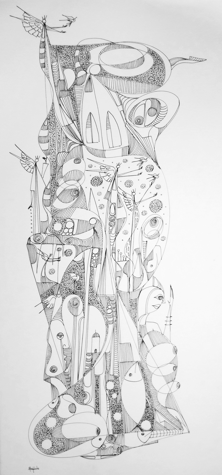 "Harmonious Creator", 2019, Ink on Matte Board, 14.50" x 30.75"