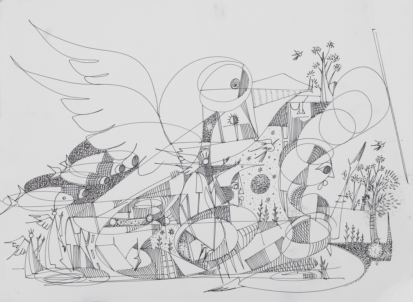 "Parade", 2019, Ink on matte board, 15" x 11"