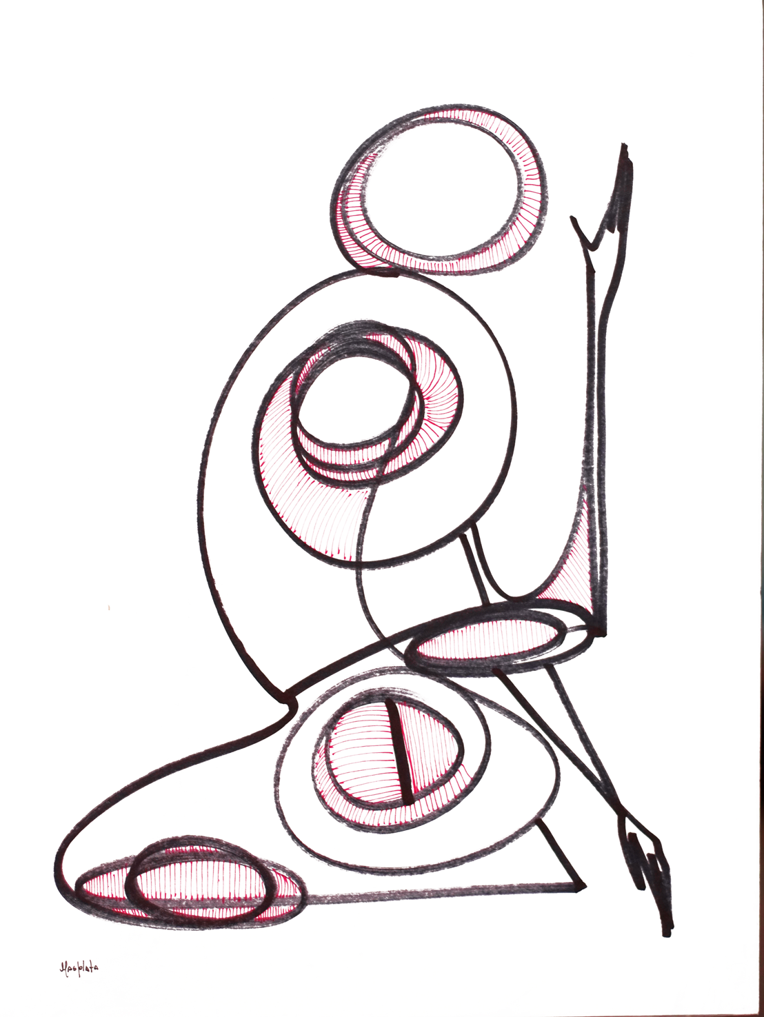 "R", 2019, ink and marker on board, 13.75" x 16.50"