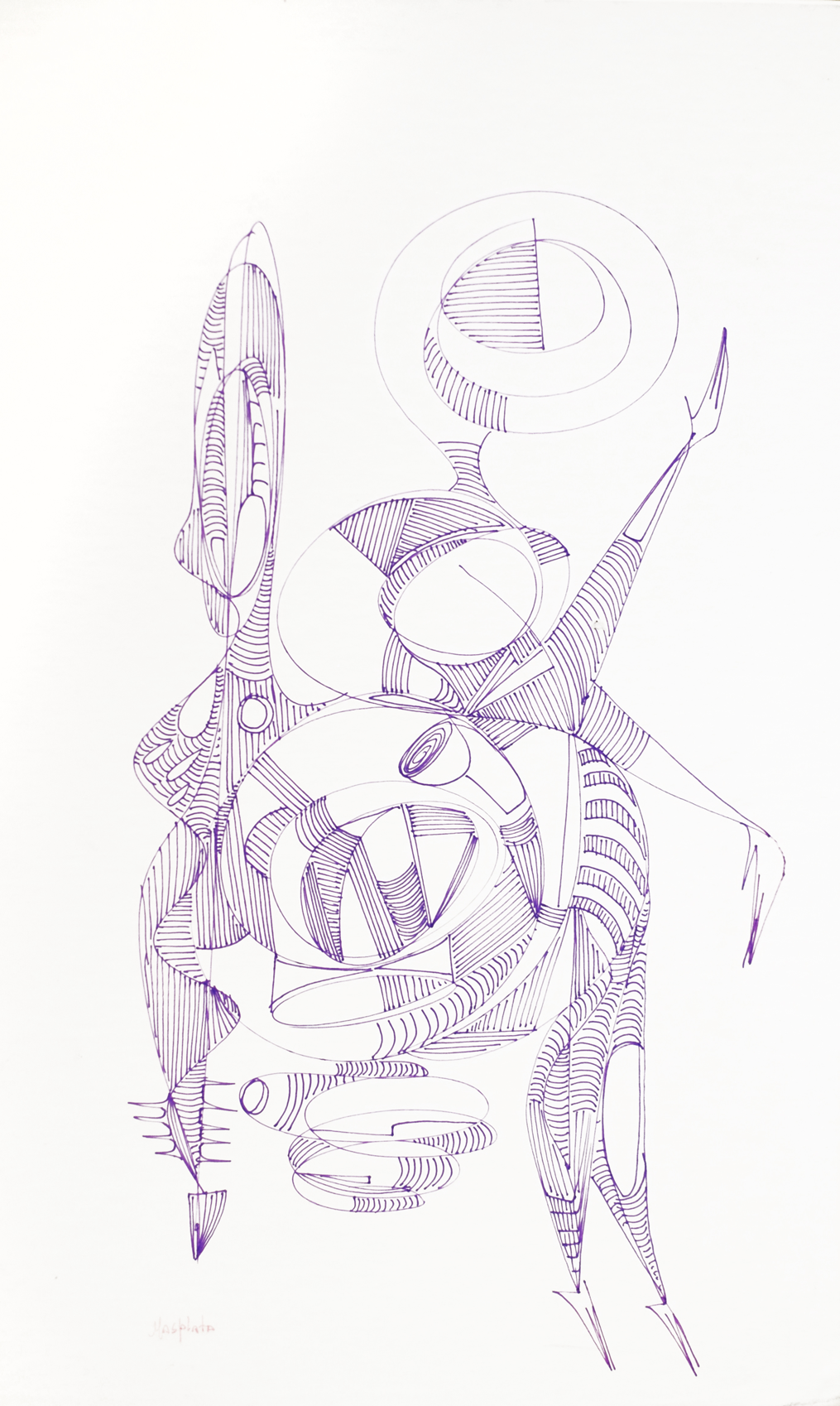 "Sitting on the flying throne", 2019, ink on board, 10.25" x 16.50"