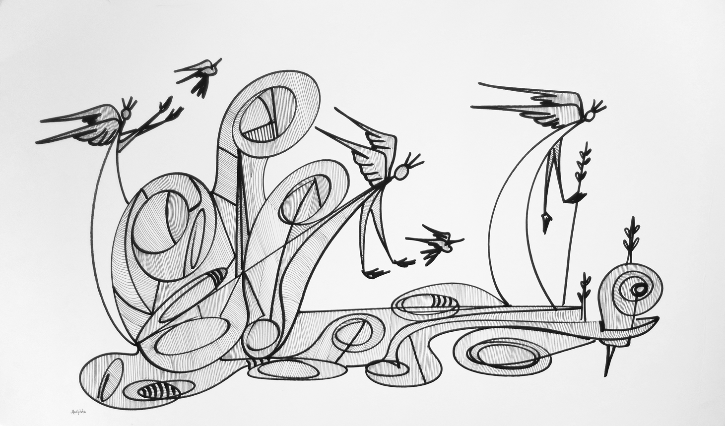 "The Release", 2019, Marker on Board, 30.25" x 19"