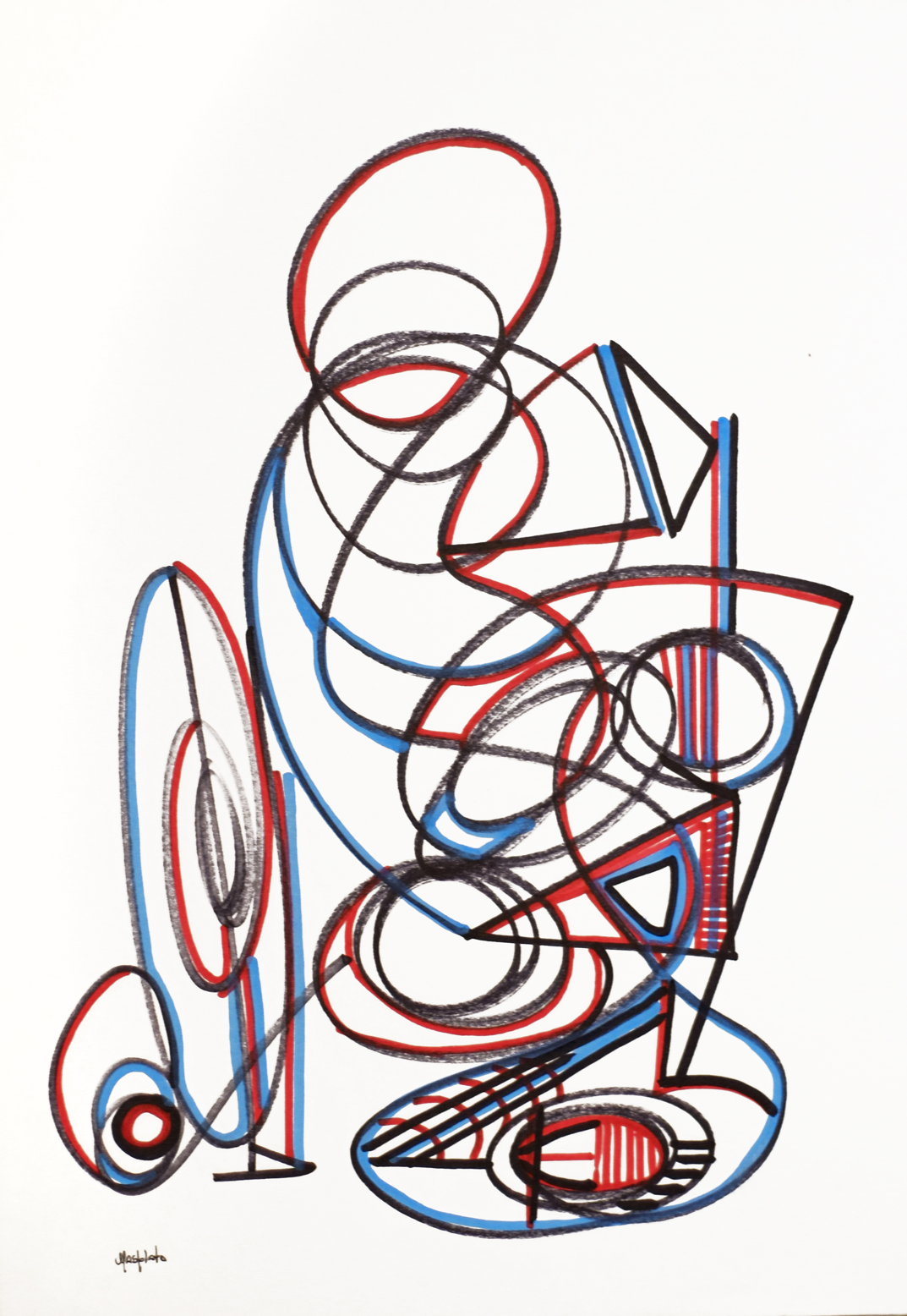 "Visible by the sound, 2019, marker on board, 16" x 11.50"