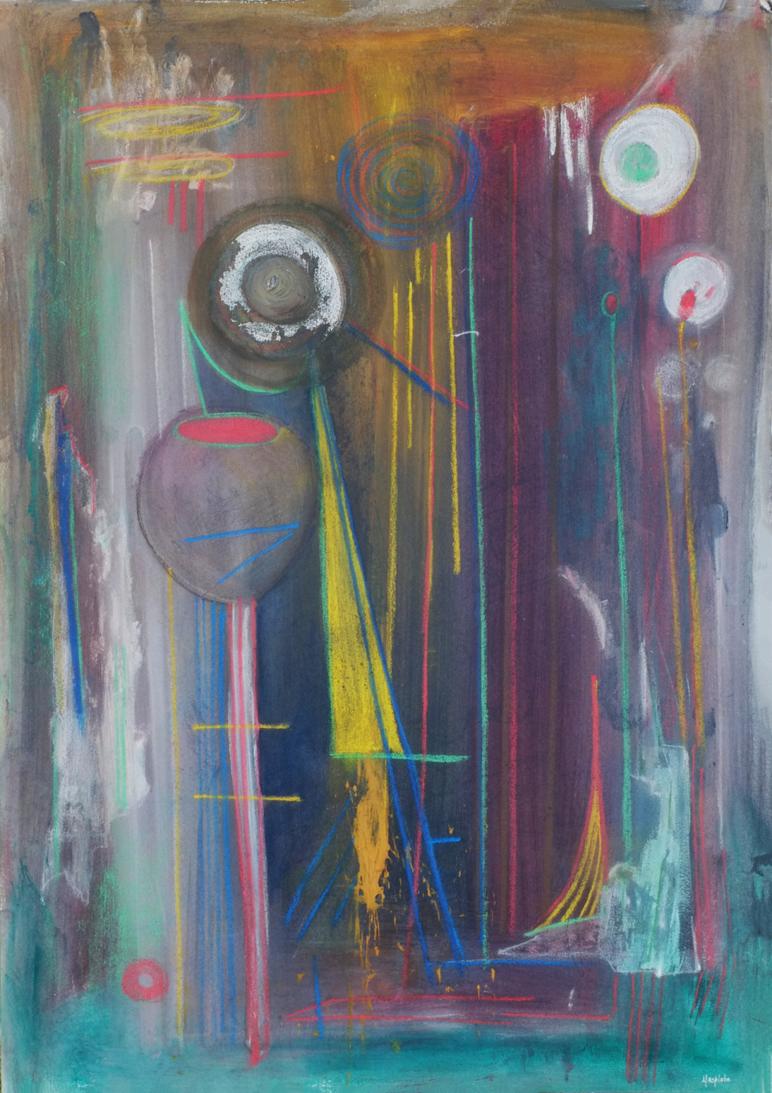 "Vessels", 2019, Mixed Media on fiber paper, 25.5" x 30"