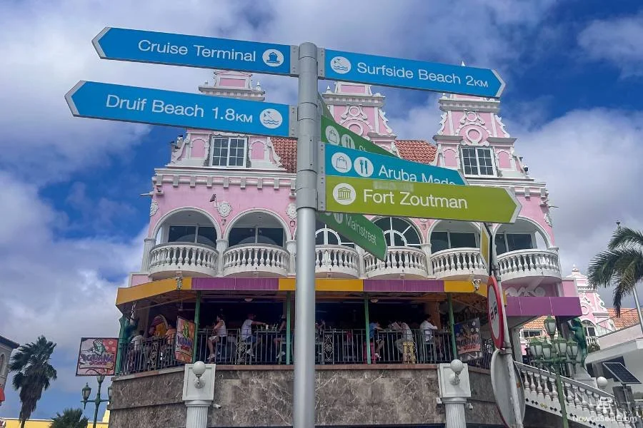 Oranjestad Aruba Cruise Port Guide What To See and Do - Royal Plaza Mall and Oranjestad Wayfinding Signs