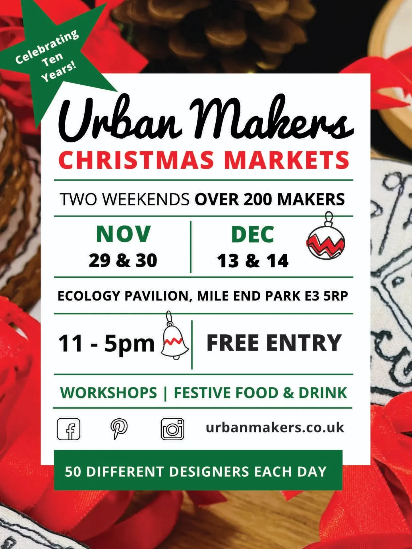 My last event this Christmas will be with @urbanmakers_uk on Saturday 13 December from 11am to 5pm.