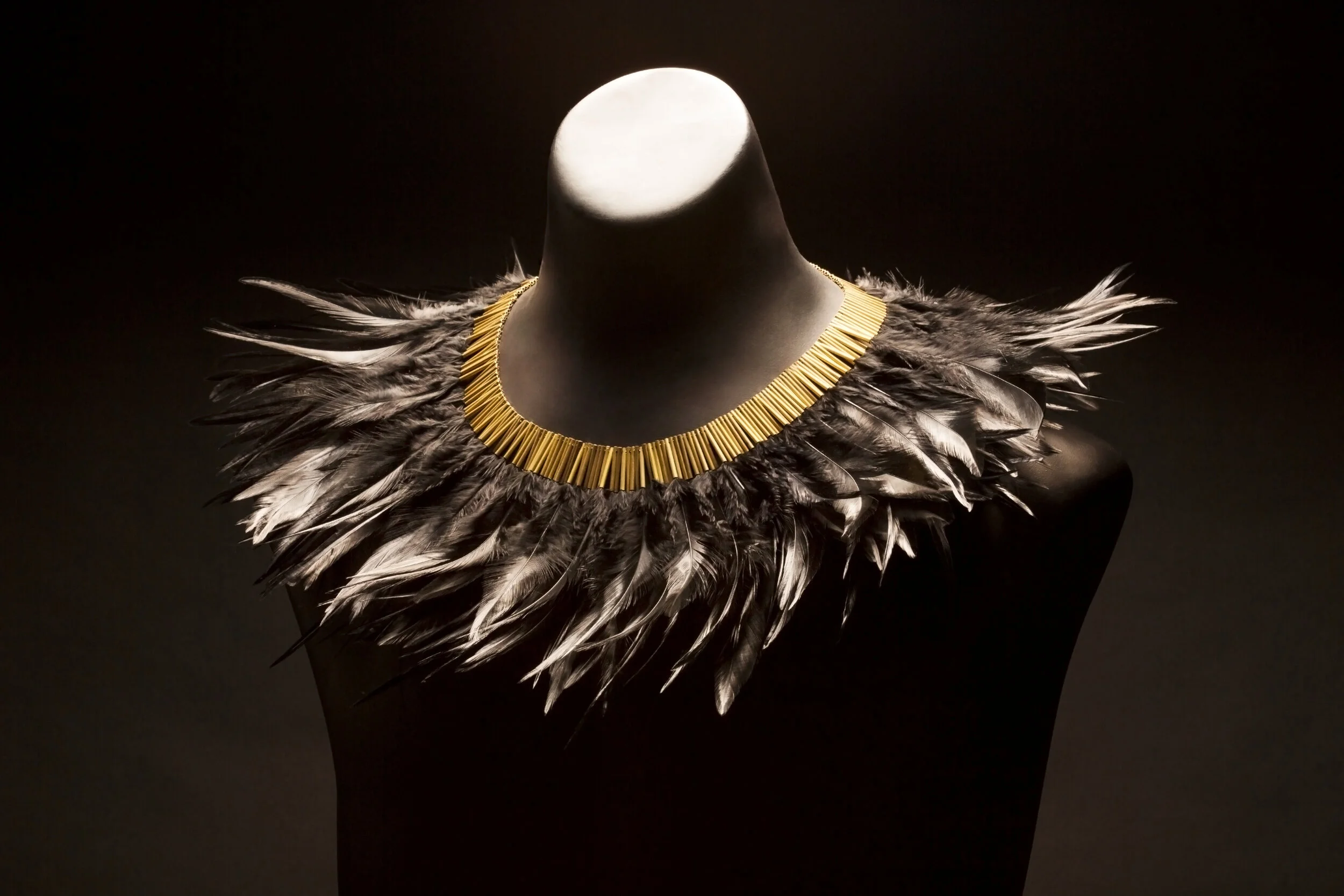 Husk (necklace) 500x500mm feathers  gold plated brass
