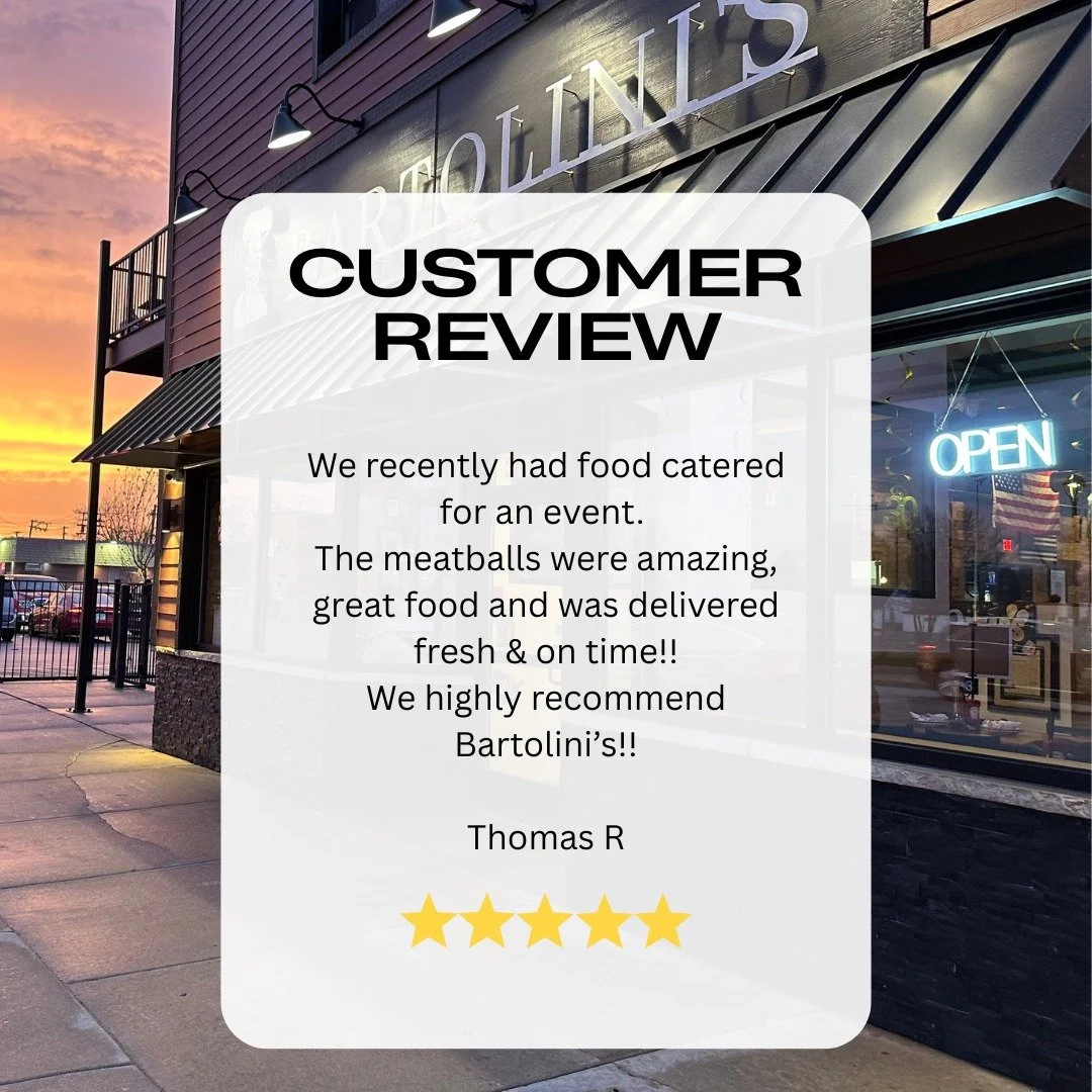 #ThankfulThursday 
Thank you Thomas was giving us a 5 Star ⭐️ Review! 
We appreciate your kind words.

#eatmoremeatballs #bartolinis #comfortfood #midlothian