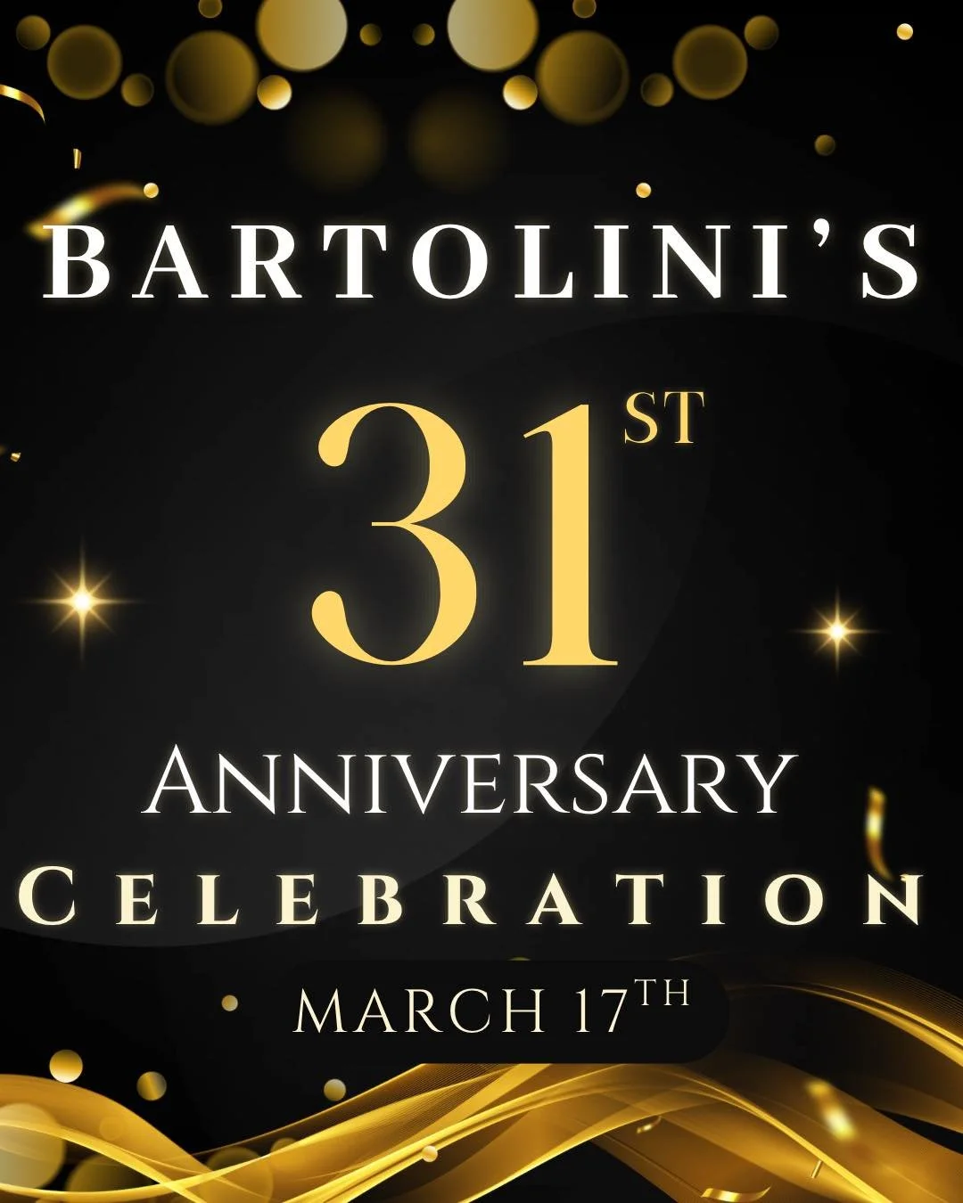 Happy March 

Come Celebrate Our 
31st Anniversary 
On March 17!

Yep&hellip; an Italian joint opened on St. Patrick&rsquo;s Day. 🍀🇮🇹
And 31 years later, we&rsquo;re still going strong!

🎶 Live Music with Joe Orozco
  6 PM &ndash; 9 PM

We&rsquo;