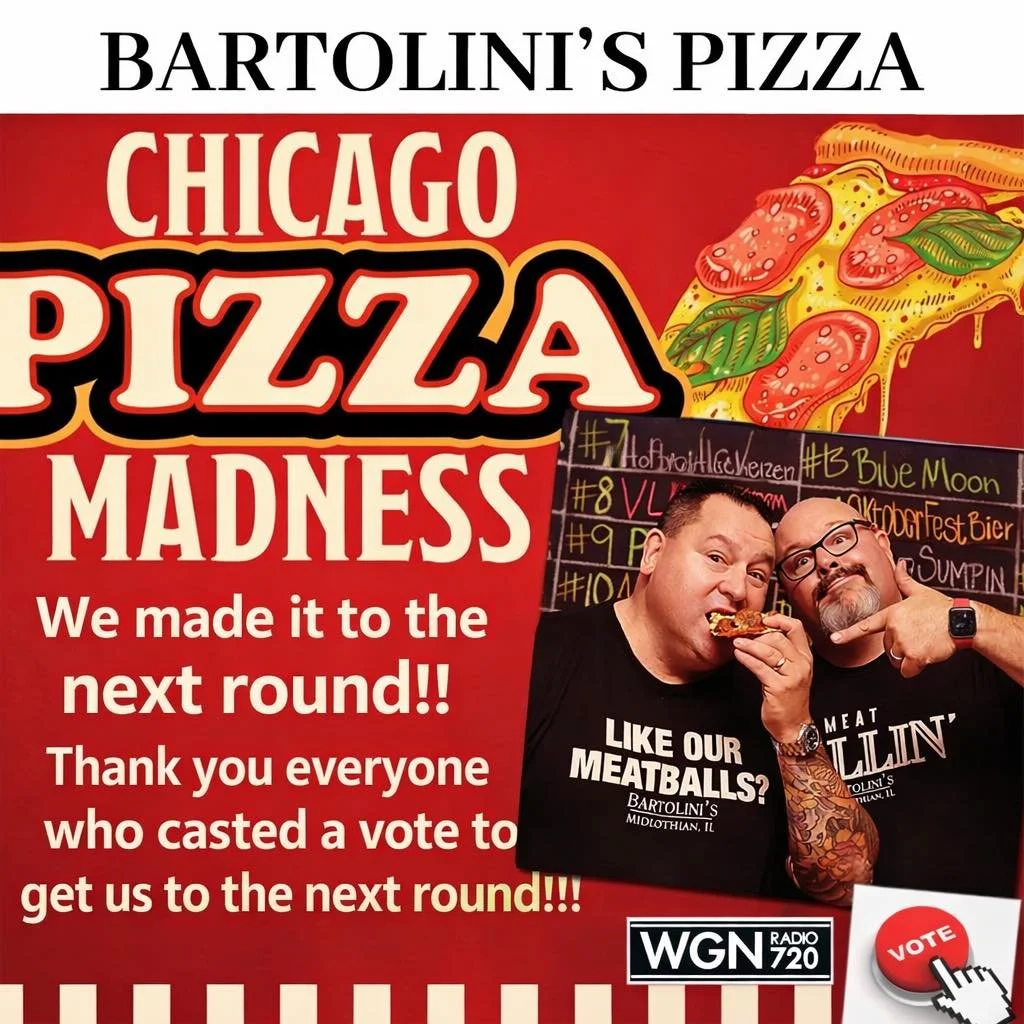 Bartolini&rsquo;s is moving on to the 
NEXT ROUND of 
Chicago Pizza Madness! 🍕

THANK YOU to everyone who voted and showed us some love. We couldn&rsquo;t do it without our amazing customers and community.

bartolinis.info/BartolinisPizza

Now let&r
