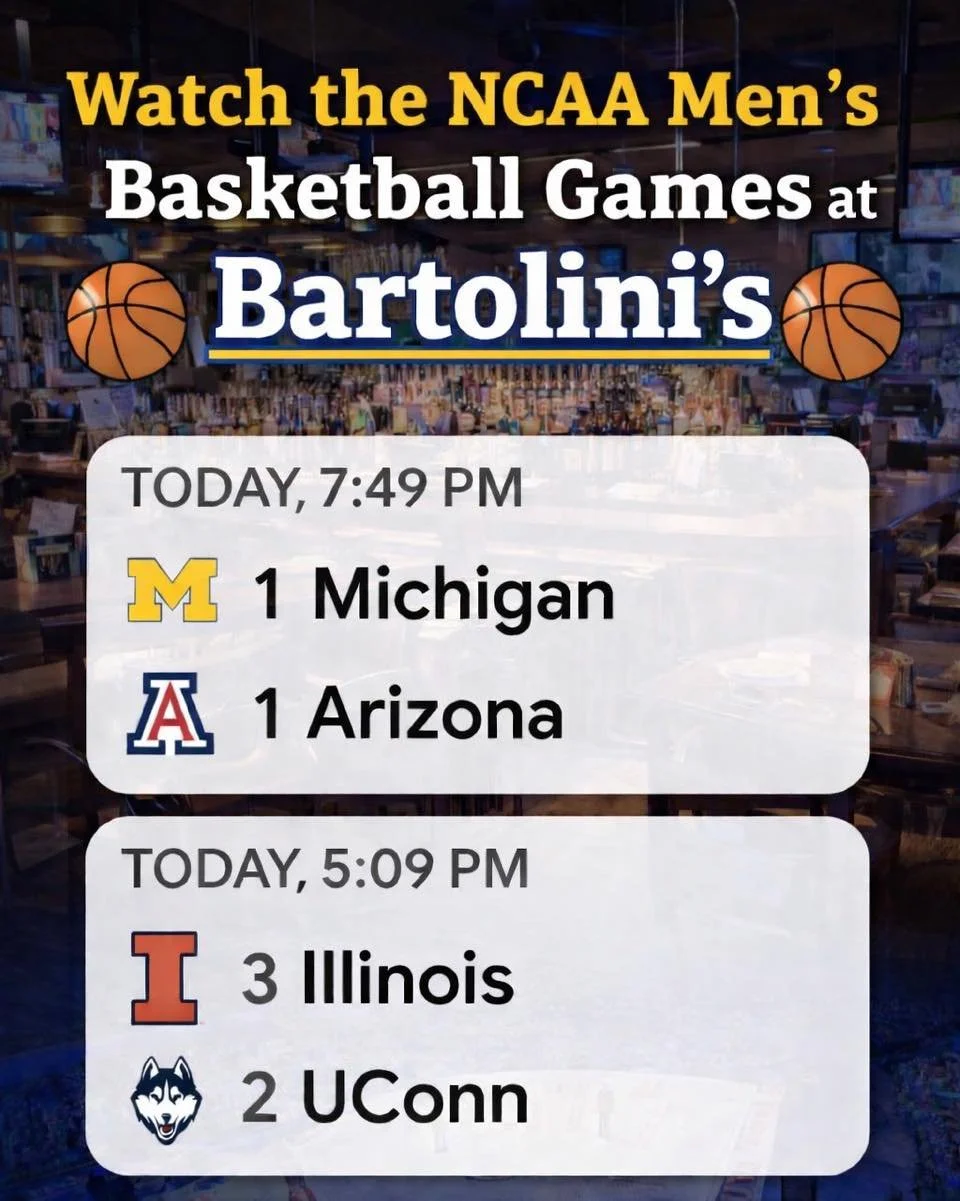 Let&rsquo;s Go Illinois!! 🧡💙🏀

Who&rsquo;s ready to watch some 
Fighting Illini Basketball this afternoon at Bartolini&rsquo;s?!

Grab your crew, wear your orange and blue, and get here early&mdash;this one&rsquo;s going to be a good one 
Grab som