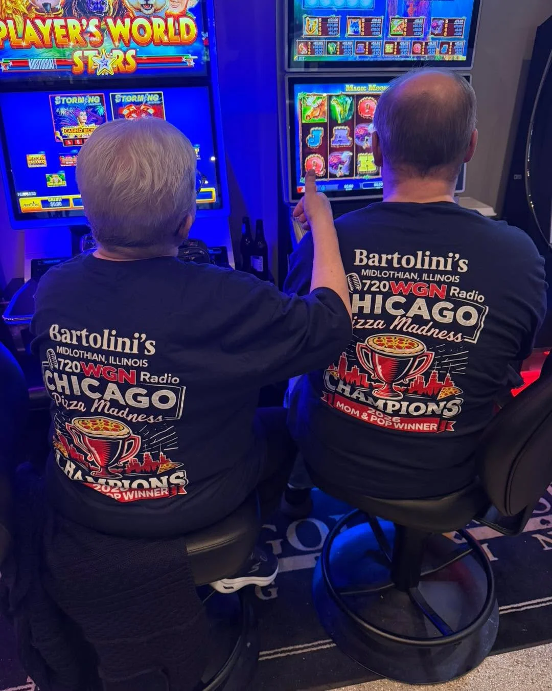 We are the WGN Radio
Pizza Madness Champions ,,

We still have a LIMITED amount of our Championship T-Shirts available celebrating 
Bartolini&rsquo;s winning the WGN 720 Pizza Madness Championship
 &mdash; Mom &amp; Pop Category! 🍕

Now&rsquo;s your