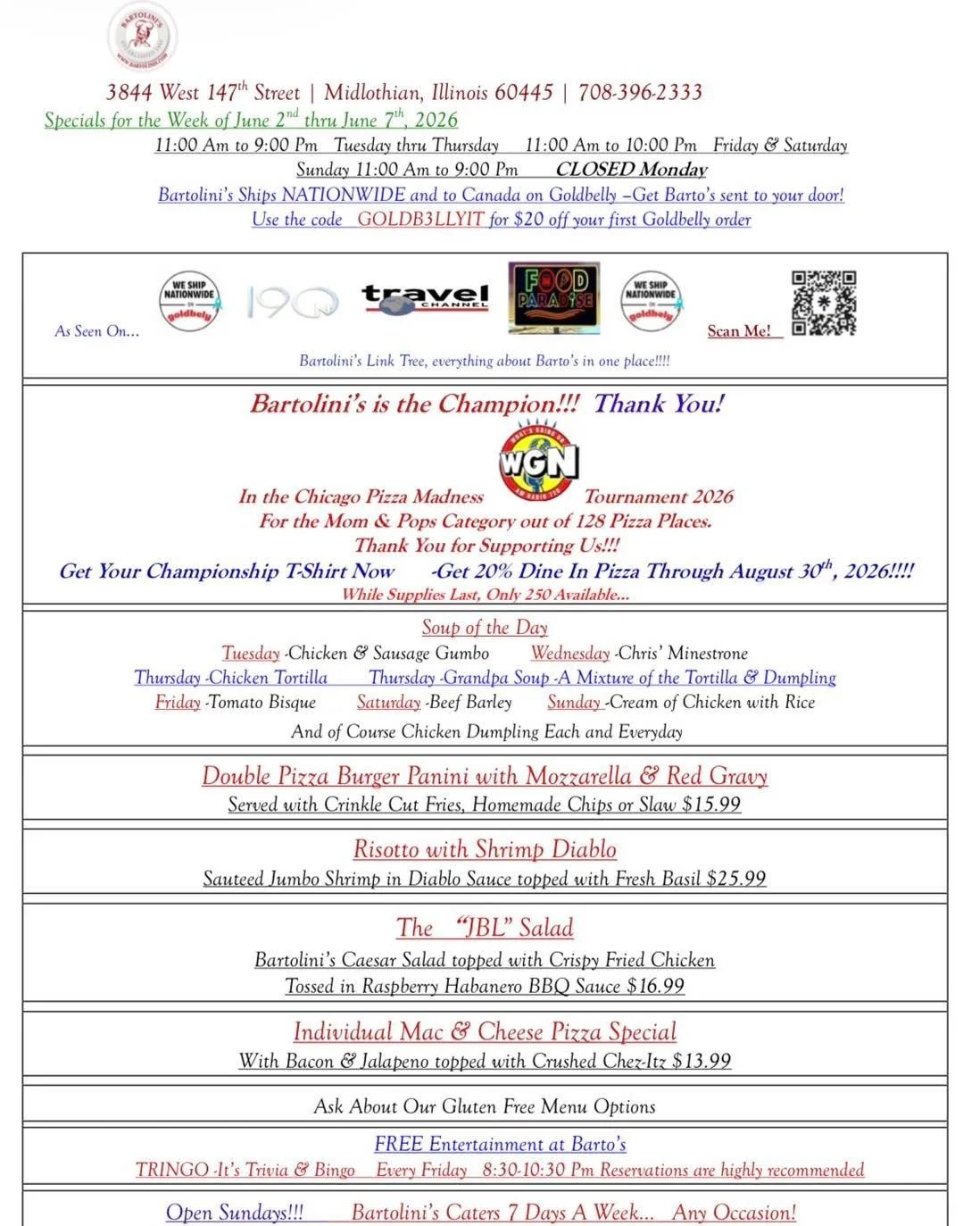 New Week. New Specials. 
Same problem&hellip; 
deciding what to order. 😏

The calendar flipped, the specials changed, and your diet can start again next week.

This week&rsquo;s lineup is ready and waiting, whether you&rsquo;re craving pizza, wings,
