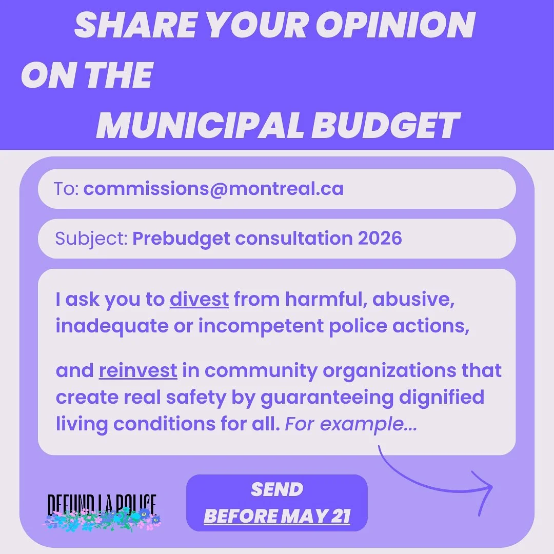 🗣 CALL TO ACTION: 2026 BUDGET CONSULTATION 🗣

❗️Deadline: Wednesday May 21❗️

(See link in bio)

This week, the City is holding a &ldquo;consultation&rdquo; on next year&rsquo;s budget. We invite you to send them an email (at commissions@montreal.c