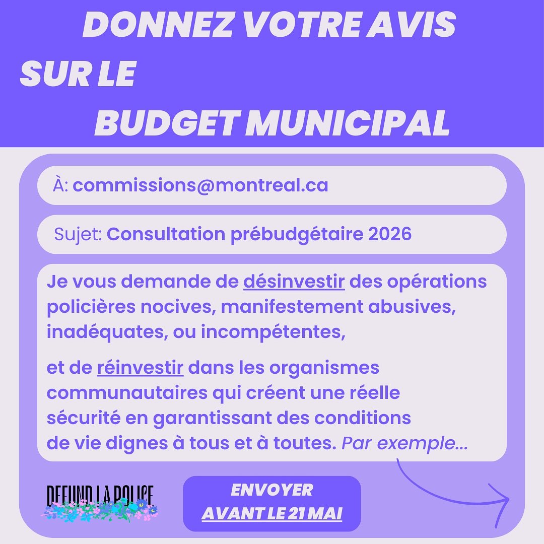 🗣 APPEL &Agrave; L&rsquo;ACTION: CONSULTATION SUR LE BUDGET 2026 🗣

❗️Date limite: Mercredi 21 mai❗️

(Voir lien dans la bio)

Cette semaine, la Ville m&egrave;ne une &ldquo;consultation&rdquo; sur le budget de l&rsquo;ann&eacute;e prochaine. On vo